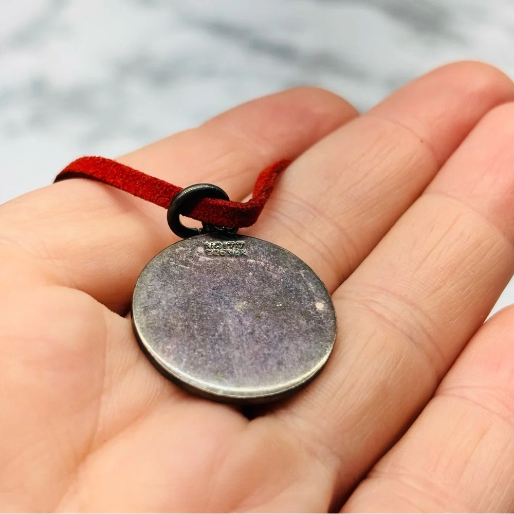 Mexico MC 177 Mayan Aztec Sun Calendar Coin Silver 925 Pendant Leather Chain